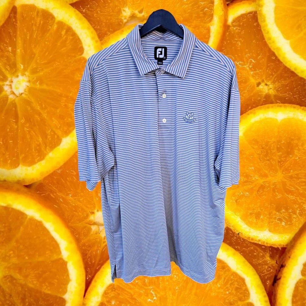 FJ FootJoy Blue and White Stripe Polo with FJ on the Back Size 2XL‎